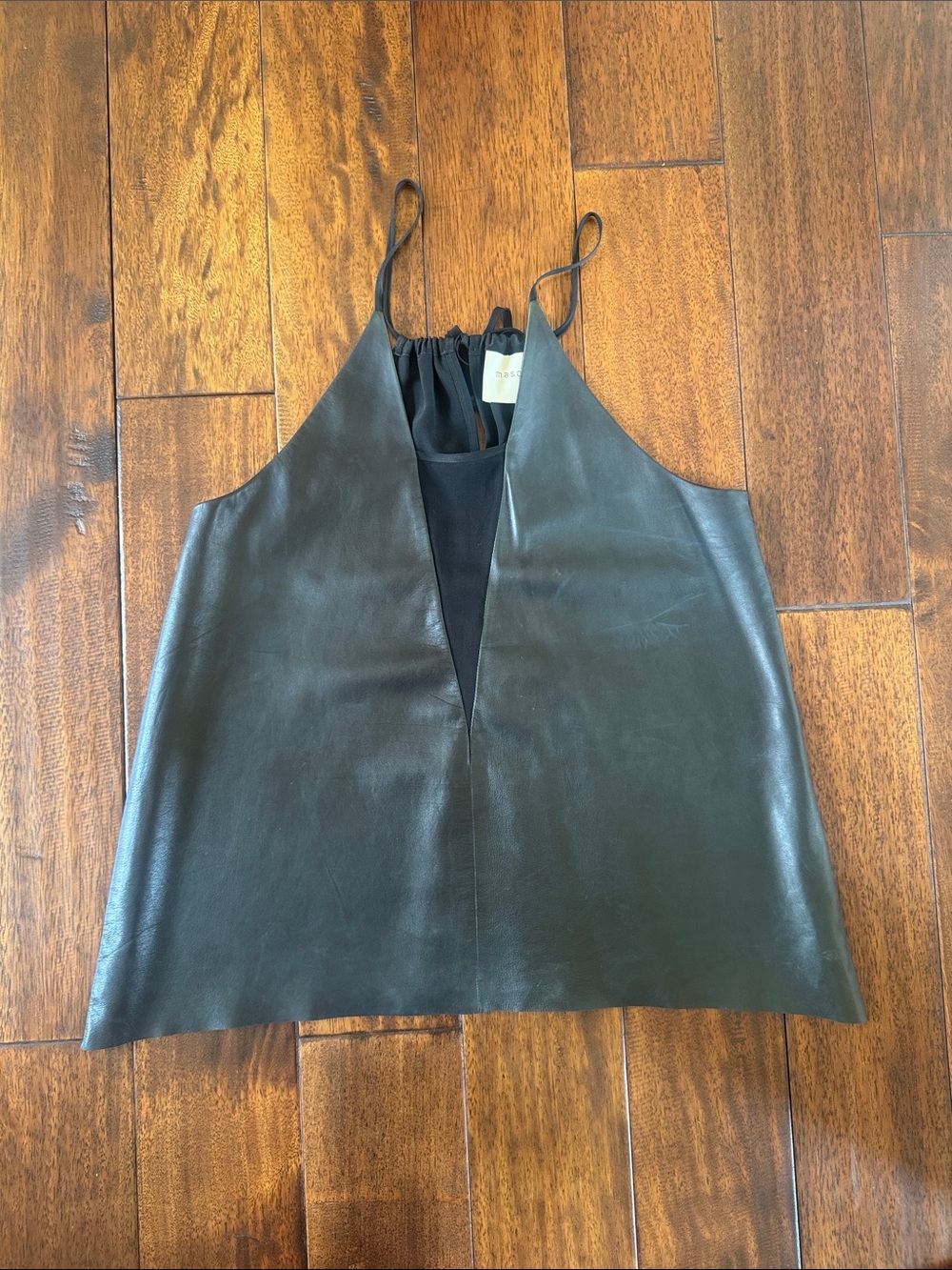 Black Faux Leather V-Neck Cami with Adjustable Straps